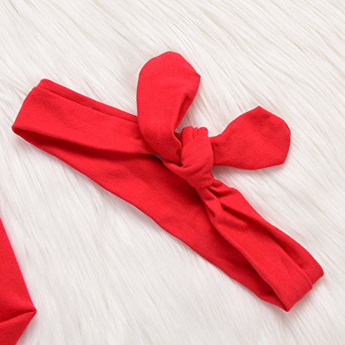 4Pcs Christmas Baby Boy Girls Long Sleeve Snow Romper Bodysuit+Arrow Pant+Hat+Headband Clothes (6-12Months, Red&White)
