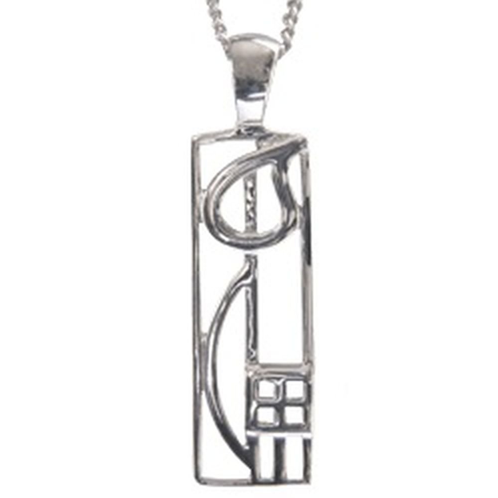Cairn 925 Sterling silver Charles Rennie Mackintosh pendant necklace with 18" silver chain for women. Jewellery gift box included. Cranston 522