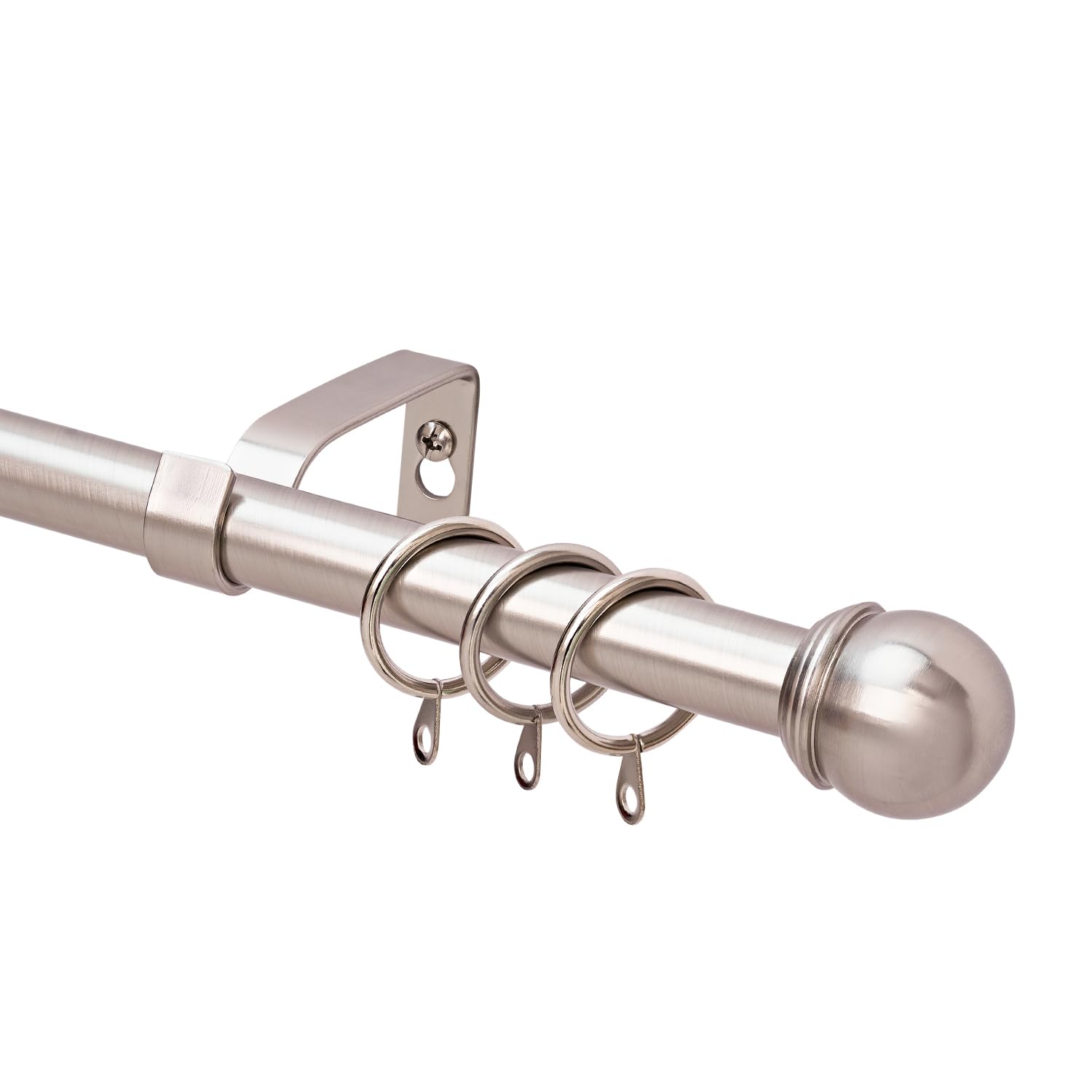 WL.Rocaille Curtain Pole Plain Metal Ball Extendable Curtain Pole 16/19mm Diamete/Adjustable Length from 160-300cm Single Curtain Rod Set (Nickel, 160-300cm, 66-120inch)