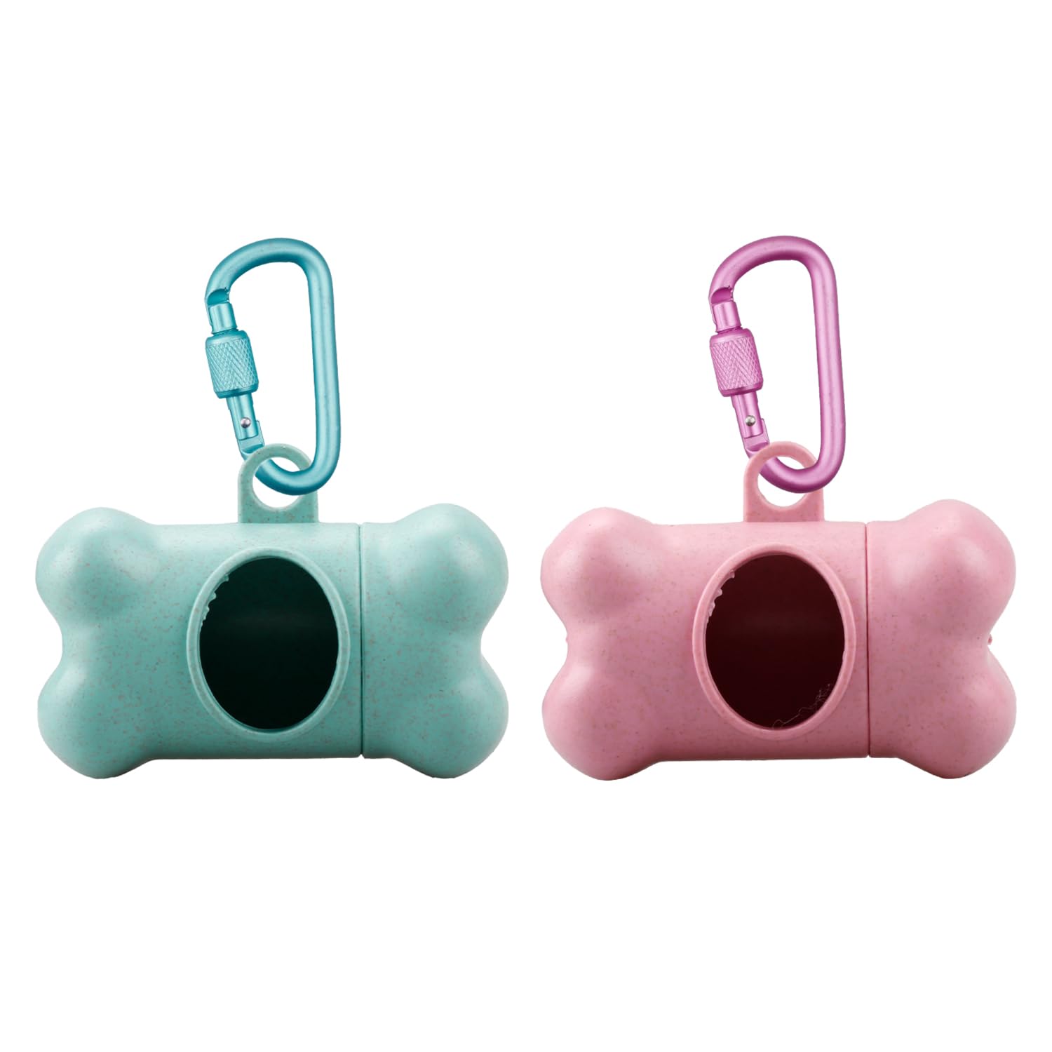 Rumyve 2Pcs Bone Shaped Dog Bag Dispenser,Lightweight Dog Poop Bags Holder with Carabiner,Portable Poo Bags Dispenser Pet Walking Outdoor Accessories for Dogs(Pink+Blue)