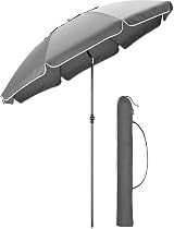 CHRISTOW Portable Beach Parasol Tilting 2m UV 50+ Grey Garden Sunshade