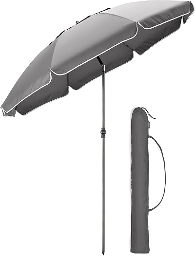 CHRISTOW Portable Beach Parasol Tilting 2m UV 50+ Grey Garden Sunshade