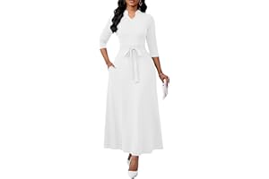 BubFee Maxi Dresses for Women Semi Formal Long Dress 3/4 Sleeve Casual A-line Church Dresses with Pockets