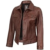 Decrum Womens Leather Jacket - Real Lambskin Trucker Style Leather Jackets for Women