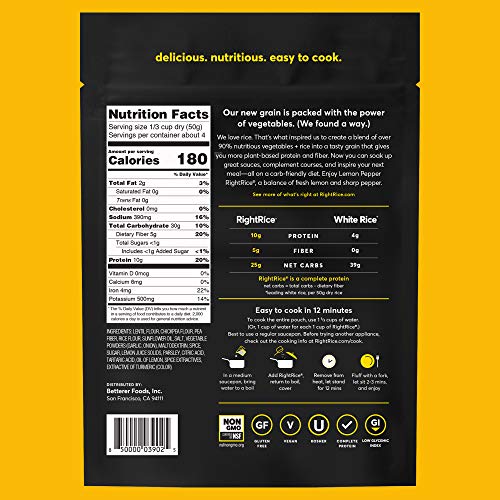 RightRice - Lemon Pepper (7oz. Pack of 3) - Made from Vegetables - High Protein, Vegan, non GMO, Gluten Free