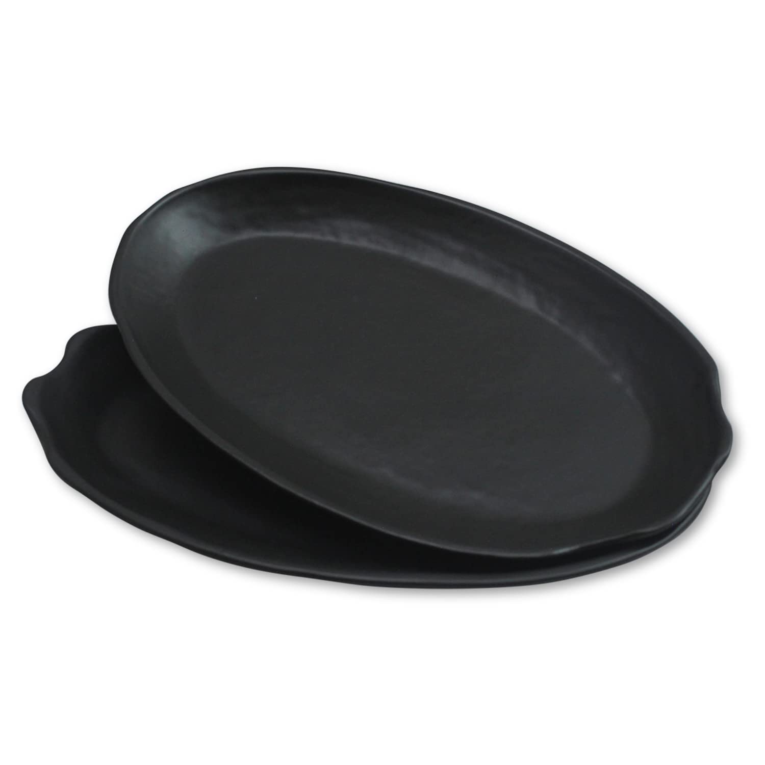 Photo 1 of roro 11 Inch Handmade Ceramic Stoneware Dinner Plates in Matte Black (Set of 2) – Oval Design, Perfect for Elegant Dining, Plating, and Serving, Microwave, Oven & Dishwasher Safe