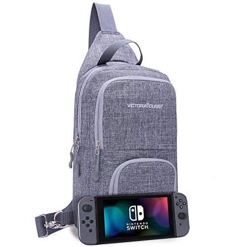 Victoriatourist WANDF Switch Travel Bag, for Nintendo Switch Console, Dock, Joy-Con Grip & Switch Accessories, Protective Storage Sling Backpack Shoulder Bag for Nintendo Switch and iPad (Gray-2) - Thumbnail 7
