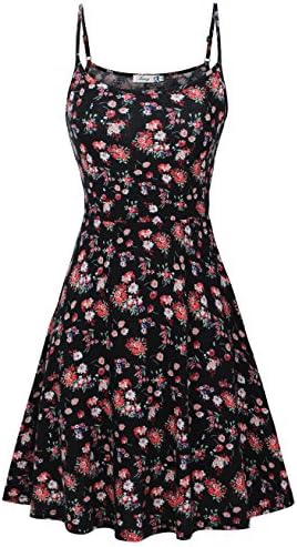Womens Sleeveless Floral Printed Swing Sundress Spaghetti Strap Dresses