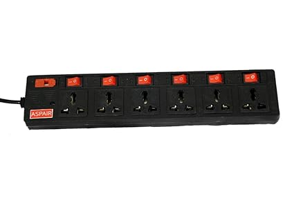Aspire Power Strip 6 Multi-Plug Extension Board with LED Indicator and Socket (4m, 6A-250V)