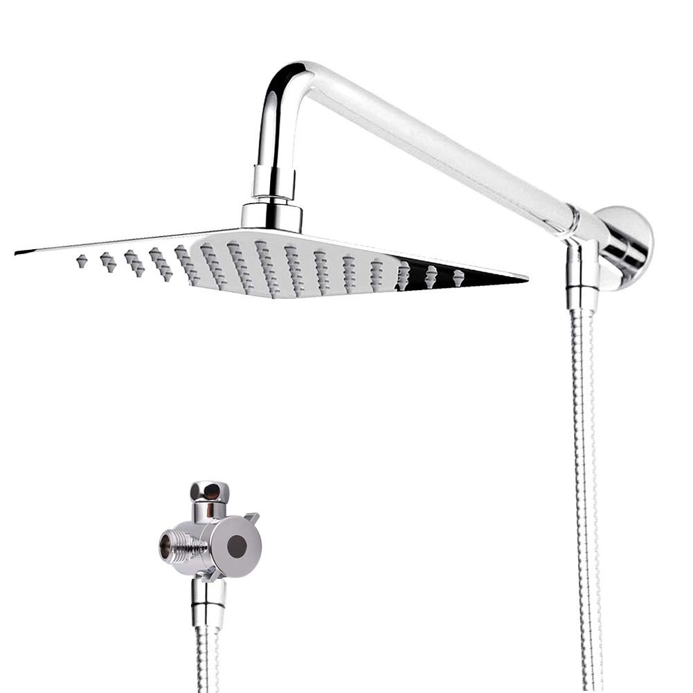[Upgraded] IceMoon Wall Mount 8 inch Rainfall Square Stainless Steel Shower Head, Shower Arm,1.75m Double Interlocked Stainless Steel Hose,Teflon Tape Included, Chrome Finish