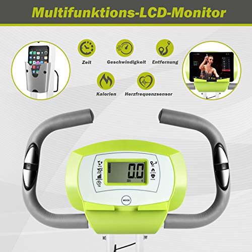 FitnessClub-X-Bike-Klappbar-Indoor-Heimtrainer-Fahrrad-Hoehenverstellbar-8-magnetische-Widerstandseinstellungen-mit-Rueckenlehne-Handpulsmessung-und-LCD-Monitor-inkl-Spannungsseil