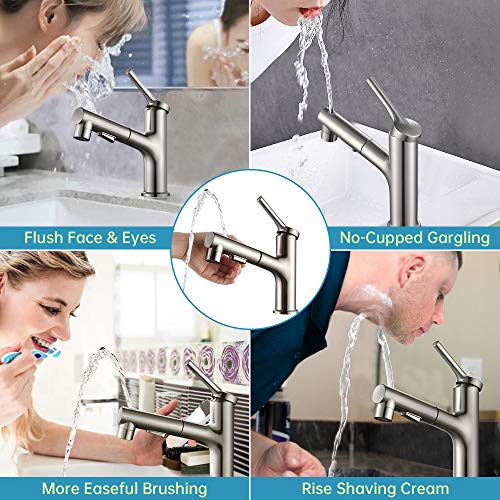 Bathroom Faucet with Pull Out Sprayer, ARRISEA Single Handle Bathroom Sink Faucet with 3 Water Flow Modes, Brushed…