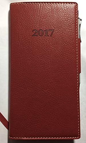 2017 Italian Bonded Leather Red Weekly Pocket Planner Calendar With Pen