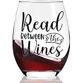 Ymzkpoa Read Between The Wines,Funny Bookish Wine Glass Gifts for Book Lovers Women Librarians, Stemless Wine Glass Gift for Readers Bookworms, Book Lover Gifts for Birthday Christmas Books Club-23