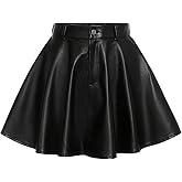 Floerns Girl's High Waisted Faux PU Leather Skirt A Line Skater Skirts