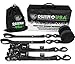 RHINO USA Ratchet Straps Motorcycle Tie Down Kit, 5,208 Break Strength - (2) Heavy Duty 1.6" x 8' Rachet Tiedowns with Padded Handles & Coated Chromoly S Hooks + (2) Soft Loop Tie-Downs (BLACK) primary