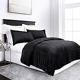 Sleep Restoration Micromink Goose Down Alternative Comforter Set - All Season Hotel Quality Luxury Hypoallergenic Comforter/Blanket with Shams - Full/Queen - Black