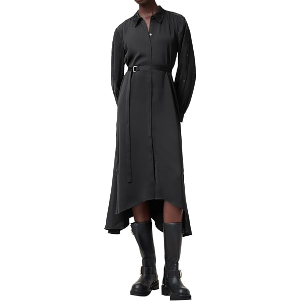 all saints leather dress AllSaints Lili maxi dress in metallic gray