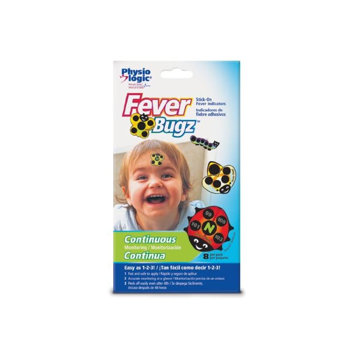 Physio Logic Fever-Bugz Indicator, Allows to Continuously Monitor Fever or Temperature for Up to 48 Hours, Colorful Stick-on that is Safe, Accurate, and Fast