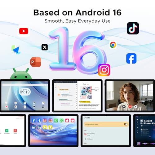 POPUX P11 Android 16 Tablet 11 Inch, 48GB RAM+128GB ROM (2TB TF), 90Hz, T7250 Octa-Core, 8800mAh, 13MP+5MP, Gemini AI, Widevine L1, Face ID, GPS, FM, Tablets with Keyboard and Pen, Black