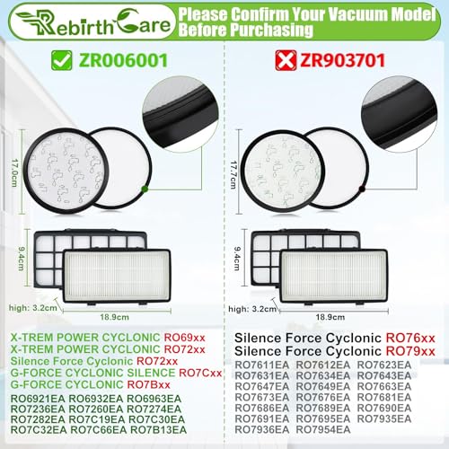 Rebirthcare ZR006001 Filters for Rowenta X-Trem Power Cyclonic/Silence Force Cyclonic RO69xx RO72xx RO7Bxx RO7Cxx RO6924EA RO6931EA RO7236EA RO7260EA RO7C19EA RO7C66EA RO7B13EA Filter Accessories
