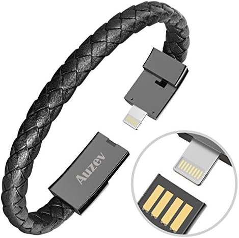 Bracelet Lightning Cable Data Charging Cable for iphone- Durable Braided Leather Charger Wrist USB Cuff for iphone Plus X iPAD (Black, XL(9"))