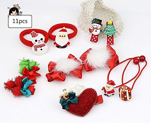 Grew 11pcs Babies and Girls Hair Clips Kit Party Supplies Fashion Hair Stying Tools - Jumbo Pastel Collection Clips Clasps Ropes Headdress Decorations (Christmas 11pcs)