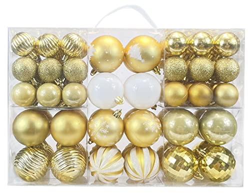 AOGU 86 Pcs Christmas Balls Gold Christmas Tree Ball Ornaments Set Shatterproof Decorations for Trees Home Party Holiday Garlands Wreaths Decor Hanging Ball Ornaments Hooks Included