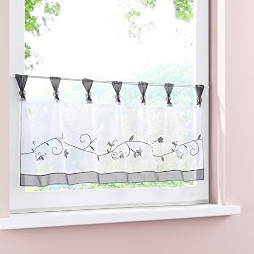 ISINOTEX Sheer Organza Kitchen Embroidered Coffee Curtains Roman Window Shades Grey 57"x23.6"