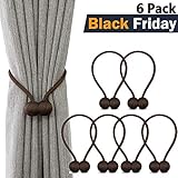 Melaluxe 6 Pack Magnetic Curtain Tiebacks, Decorative Curtain Holdbacks for Window Décor (Coffee)
