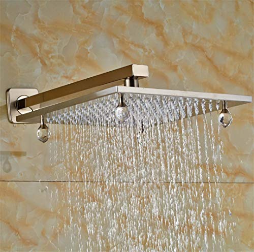 Bestyunyu Crystal 10 Inch Brushed Nickel Rain Shower Head Wall Mount Shower Arm