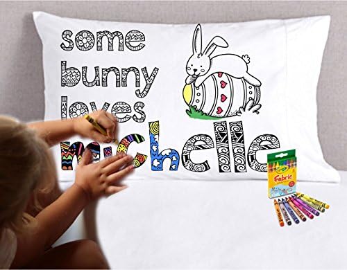 Easter Crafts for Kids Coloring Pillowcase (Personalized - White) Some Bunny Loves Me Pillow Case Better Than Coloring Pages Design for Kids Girls or Boys with Name with Crayola Fabric Crayons