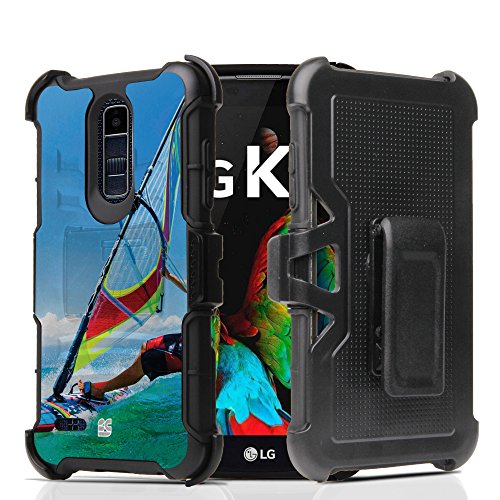 LG K10 2018 Case, Trishield Gear Hybrid Rugged Armor Black Belt Clip Holster For LG LG K10 2018 - Printed Parasailing - Thumbnail 5