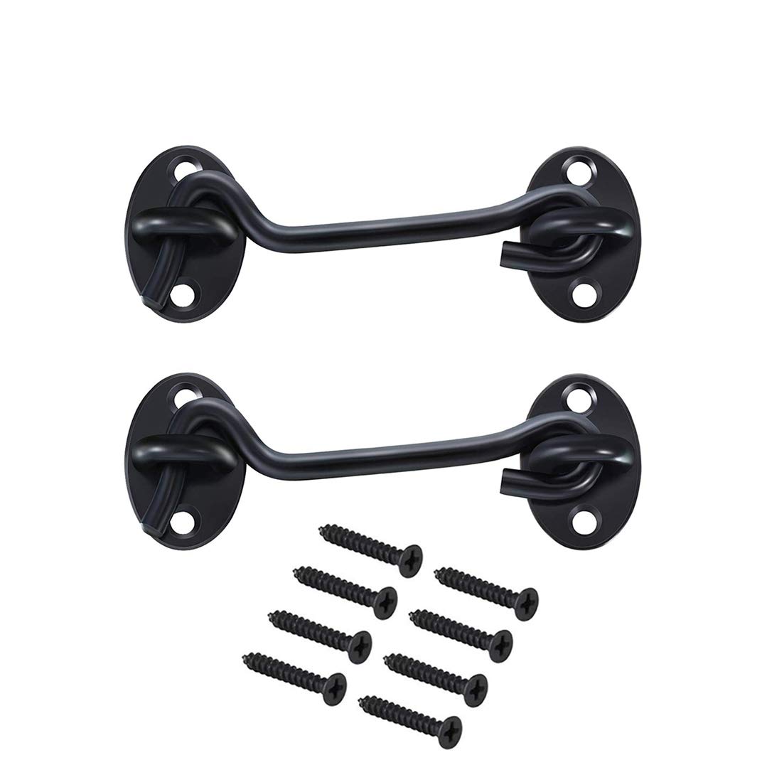 Repuhand 2 Piece Cabin Hook Stainless Steel Cabin Hook Latch Black Lock Hook with Mounting Screws,for Shed Doors Cabinet Doors