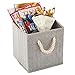 EZOWare Set of 4 Foldable Fabric Storage Bin with Cotton Rope Handle, Collapsible Resistant Basket Box Organizer for Nursery, Closet, and More – (10.5x11x10.5 inch) (Gray/Gray)