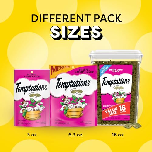 TEMPTATIONS CLASSIC CRUNCHY AND SOFT CAT TREATS BLISSFUL CATNIP FLAVOR, 16 OZ. TUB
