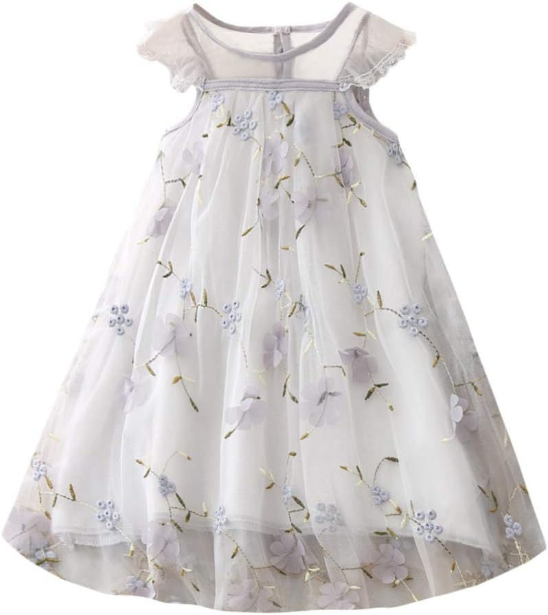 Toddler Baby Girls Cute Fashion Fly Sleeve Lace Embroidery Floral Tutu Princess Cotton Dress Clothes 1-5 Years
