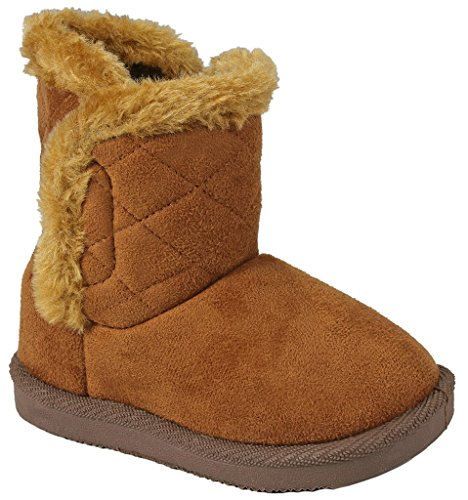 Baby Girls Toddler Warm30F Tan Slouch Buttons/Sweater Knit Faux Fur Lined Soft Sole Infant Boots-4