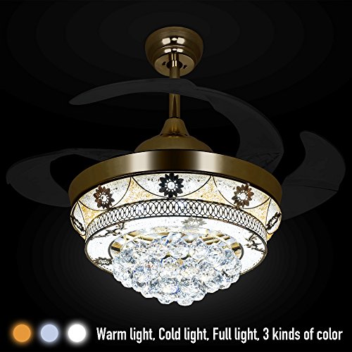 Colorled Modern Crystal Gold Ceiling Fan Light Kit For Living Room