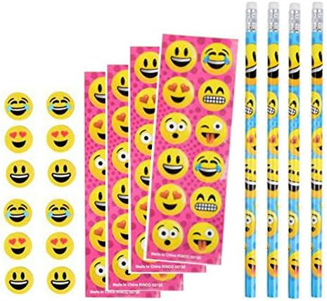 PlayO Emoji Stickers Pencils and Erasers - Emoticon Stationery Set - 12 Pack Set TM