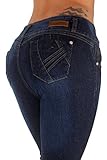 Style N039– Colombian Design, Mid Waist, Butt Lift, Levanta Cola, Skinny Jeans in Dark Blue Size 7