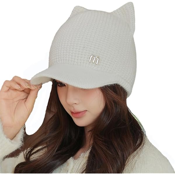 Cute Beanie Hat with Cat Face Ears Y2K Kawaii Winter Warm