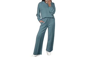 Aleumdr Women 2 Piece Sweatsuit Casual Long Sleeve Half Zip Tracksuits Hoodies and Wide Legs Sweatpangts with Pockets