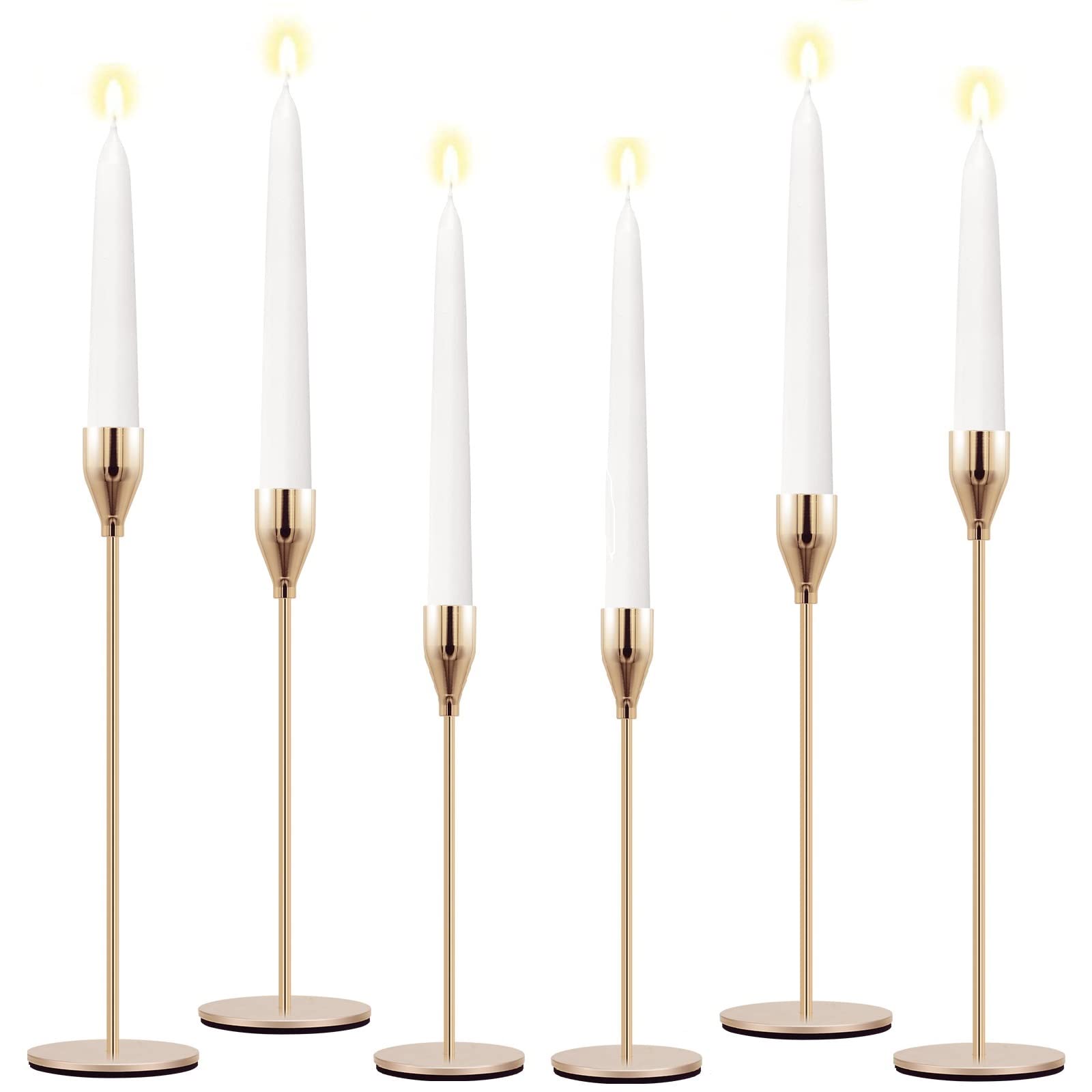 Candle Holders, Gold Candlestick Holders Set of 6 Metal Tall Candlesticks Vintage Table Centerpiece Pillar Taper Candle Stick Stands Holders for Dining Tables Living Room Christmas Wedding Fireplace