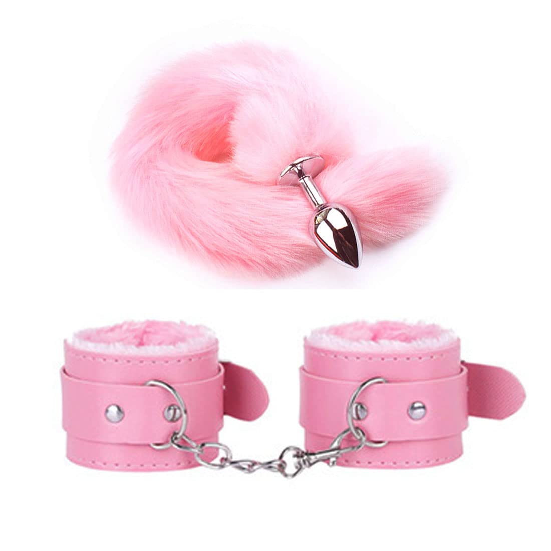 Fox Tail + Soft Leather Wristband Cosplay Costume Prom Props Pink