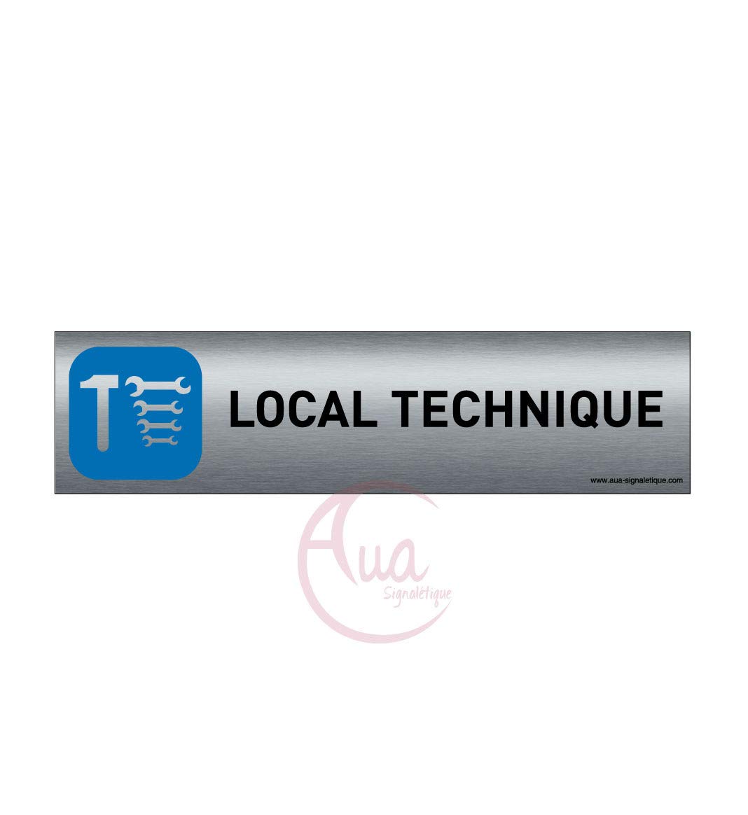 AUA SIGNALETIQUE - Plaque de porte Aluminium brossé imprimé AluSign - 200x50 mm - Double Face adhésif au dos - Impression UV directement sur l'aluminium (Pas de contre collage) (Local technique)