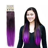KISSPAT Purple Fashion Ombre Dip Dyed Straight Hair Extension, Synthetic Clip In Hair Extensions, 5 Clips , 23-24 inches Long