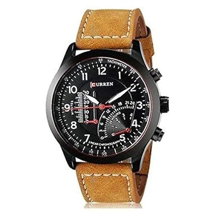 Current Temprature Leather Chronograph Analog Black Dial Boys Watch