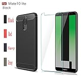 MYLB Compatible with Huawei Mate 10 Lite case,with Huawei Mate 10 Lite Screen Protector.(2 in 1)[Anti-Fall] Fashion Soft TPU Shockproof Case with Huawei Mate 10 Lite Glass Screen Protector(Black)