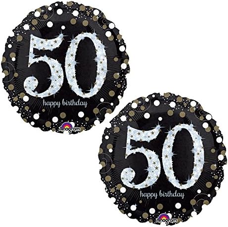 Happy 50th Birthday Party Foil 18" Balloons - Black, Gold and Silver (2 Pack)